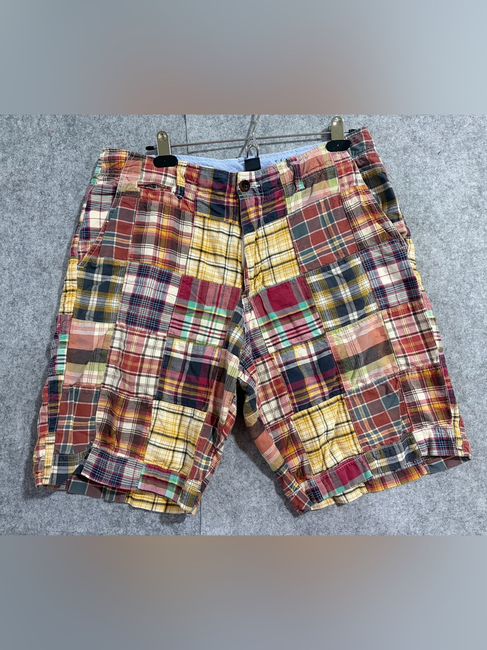J. Crew Patchwork Plaid Cotton Shorts - Red, Yellow, Green, Blue, Brown